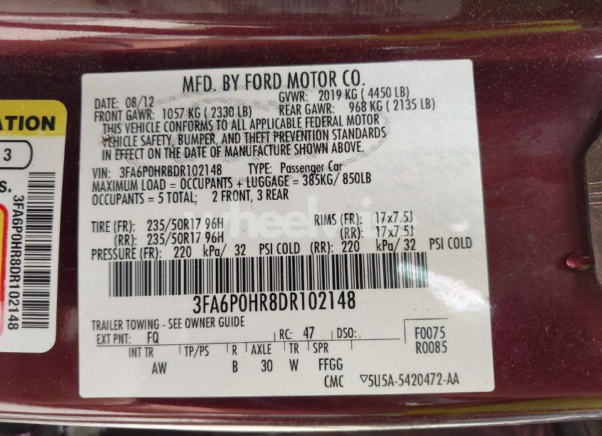 Photo 9 of 2013 Ford Fusion SE (VIN 3FA6P0HR8DR102148)