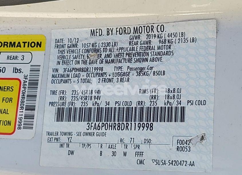 Photo 9 of 2013 Ford Fusion SE (VIN 3FA6P0HR8DR119998)