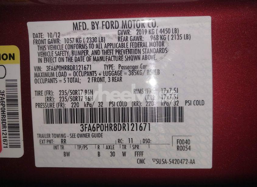 Photo 9 of 2013 Ford Fusion SE (VIN 3FA6P0HR8DR121671)