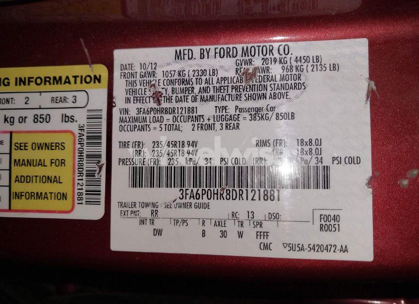 Photo 9 of 2013 Ford Fusion SE (VIN 3FA6P0HR8DR121881)