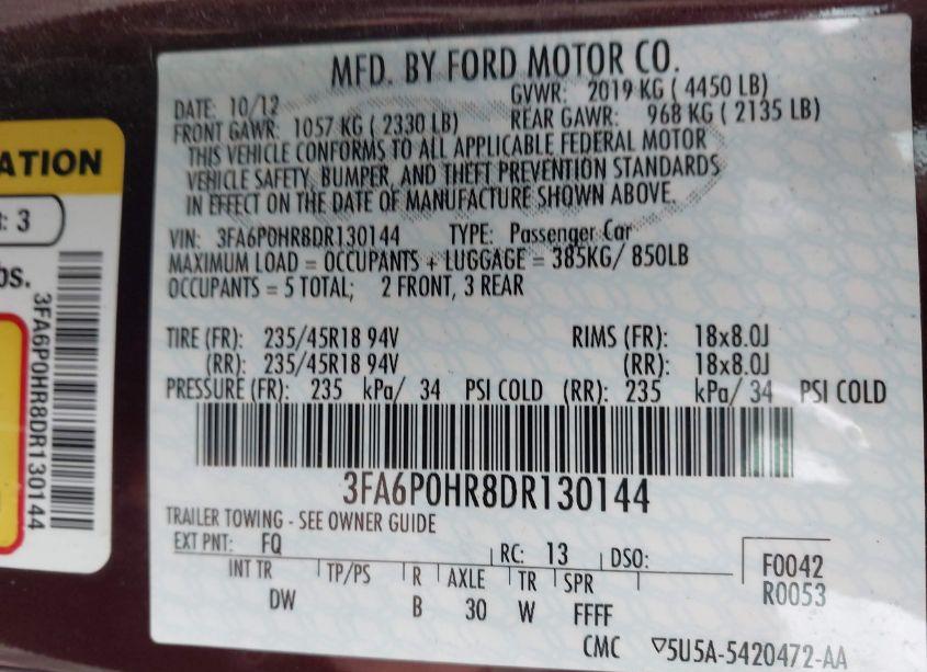 Photo 9 of 2013 Ford Fusion SE (VIN 3FA6P0HR8DR130144)