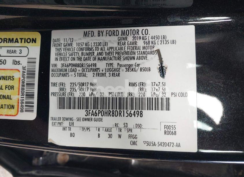 Photo 9 of 2013 Ford Fusion SE (VIN 3FA6P0HR8DR156498)