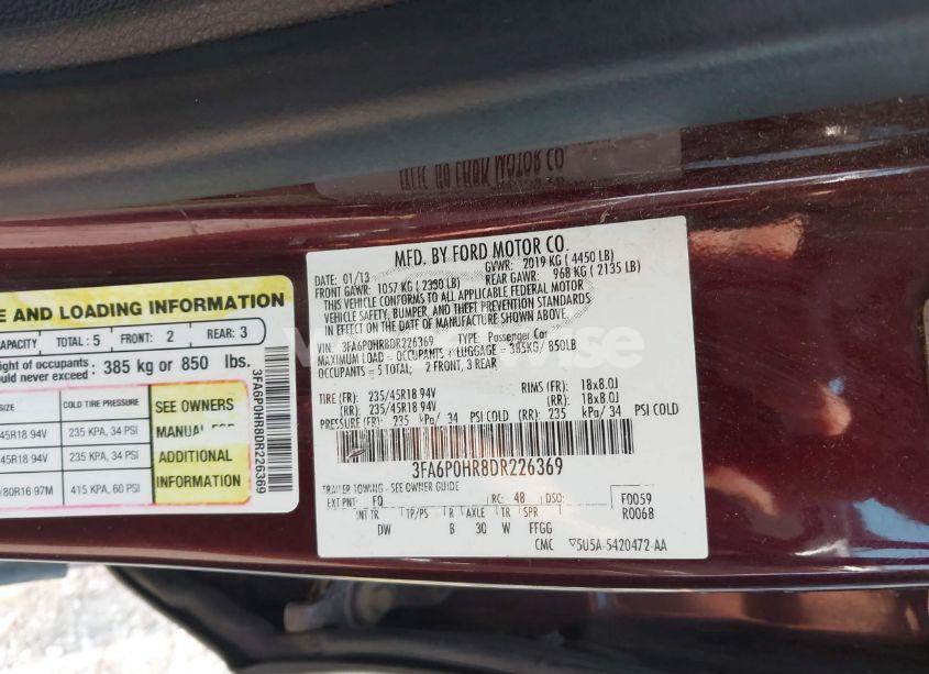 Photo 9 of 2013 Ford Fusion SE (VIN 3FA6P0HR8DR226369)