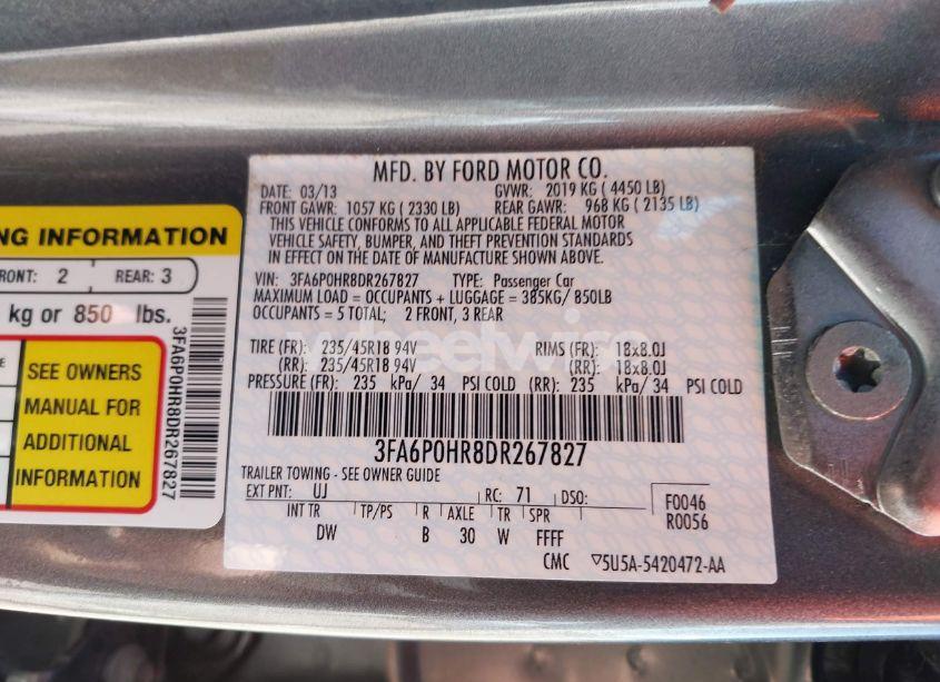Photo 9 of 2013 Ford Fusion SE (VIN 3FA6P0HR8DR267827)