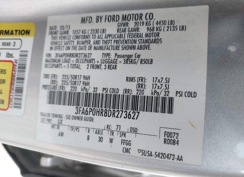 Photo 9 of 2013 Ford Fusion SE (VIN 3FA6P0HR8DR273627)