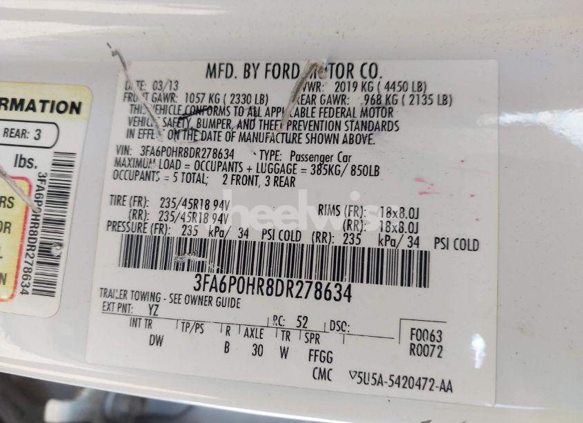 Photo 9 of 2013 Ford Fusion SE (VIN 3FA6P0HR8DR278634)