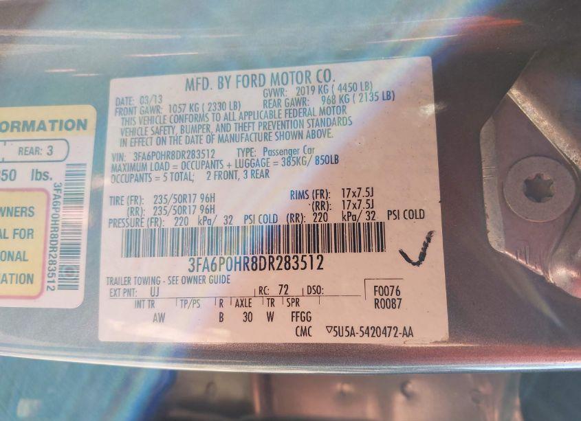 Photo 9 of 2013 Ford Fusion SE (VIN 3FA6P0HR8DR283512)