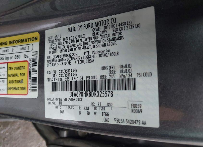 Photo 9 of 2013 Ford Fusion SE (VIN 3FA6P0HR8DR325578)