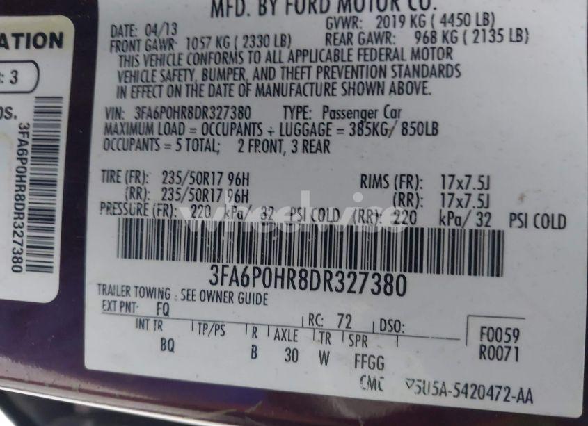 Photo 9 of 2013 Ford Fusion SE (VIN 3FA6P0HR8DR327380)