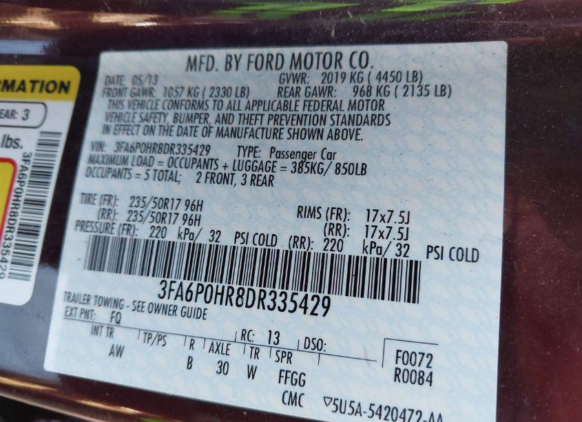 Photo 9 of 2013 Ford Fusion SE (VIN 3FA6P0HR8DR335429)