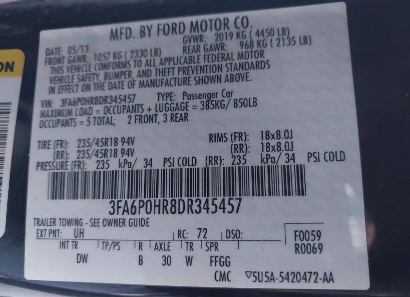 Photo 9 of 2013 Ford Fusion SE (VIN 3FA6P0HR8DR345457)