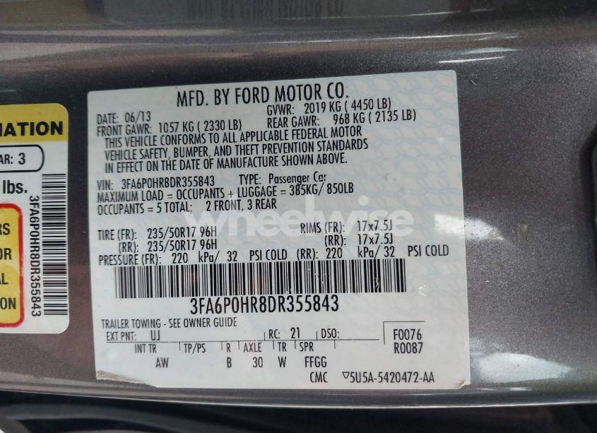 Photo 9 of 2013 Ford Fusion SE (VIN 3FA6P0HR8DR355843)