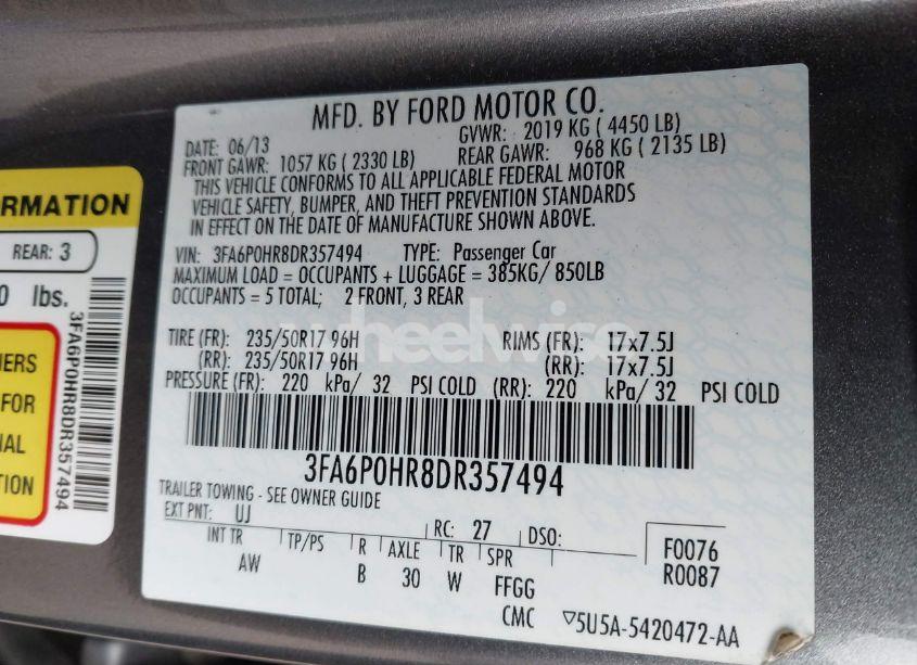 Photo 9 of 2013 Ford Fusion SE (VIN 3FA6P0HR8DR357494)