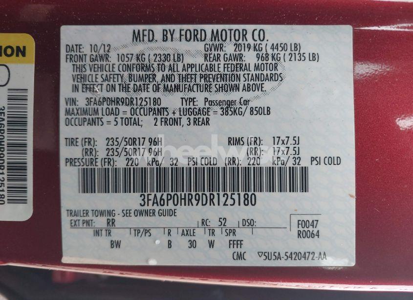 Photo 9 of 2013 Ford Fusion SE (VIN 3FA6P0HR9DR125180)