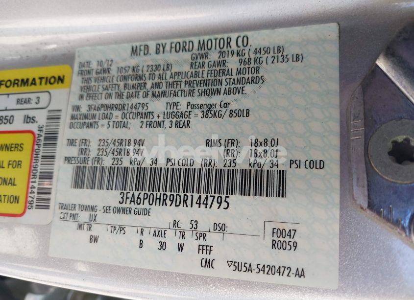 Photo 9 of 2013 Ford Fusion SE (VIN 3FA6P0HR9DR144795)