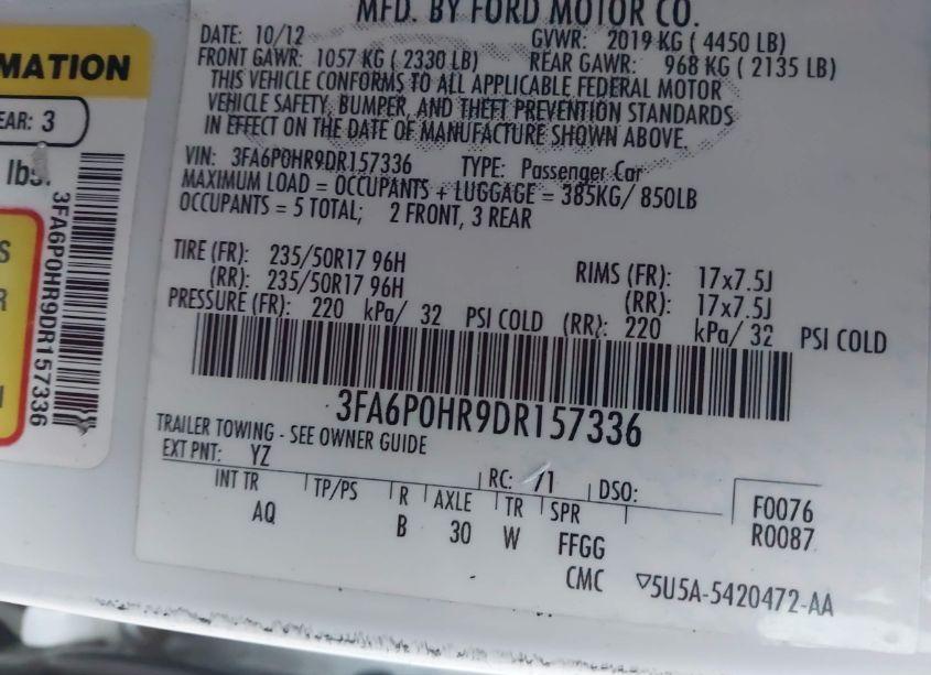 Photo 9 of 2013 Ford Fusion SE (VIN 3FA6P0HR9DR157336)