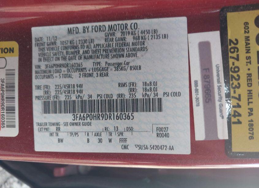 Photo 9 of 2013 Ford Fusion SE (VIN 3FA6P0HR9DR160365)