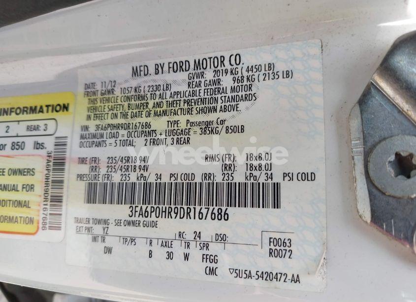 Photo 9 of 2013 Ford Fusion SE (VIN 3FA6P0HR9DR167686)