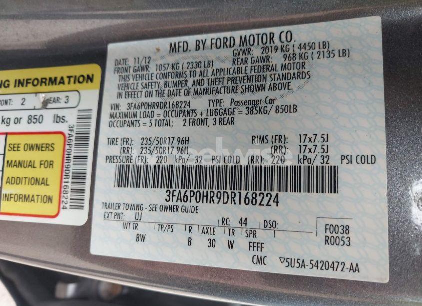 Photo 9 of 2013 Ford Fusion SE (VIN 3FA6P0HR9DR168224)