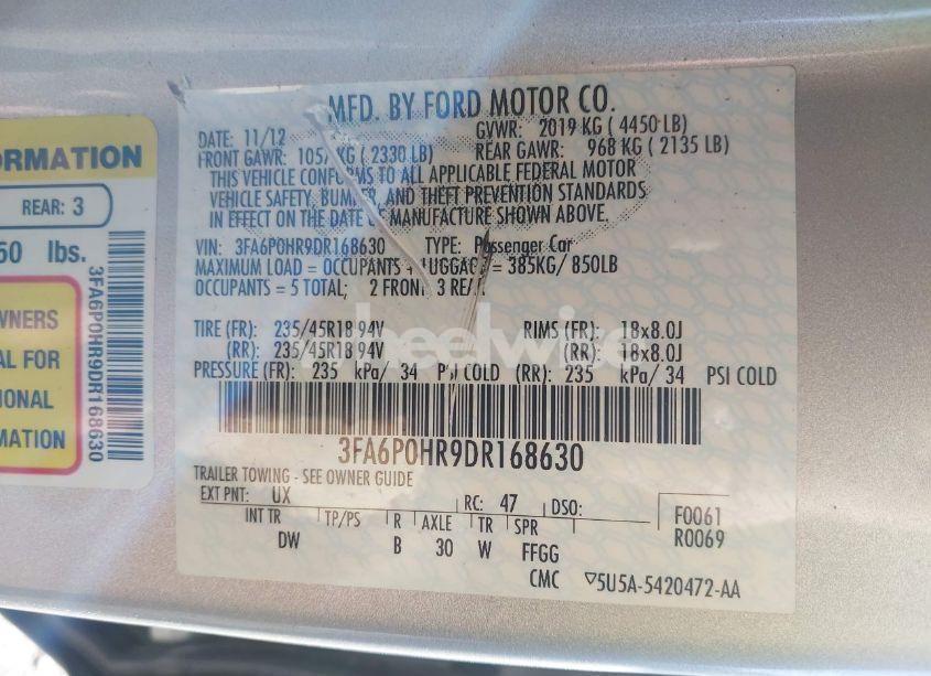 Photo 9 of 2013 Ford Fusion SE (VIN 3FA6P0HR9DR168630)