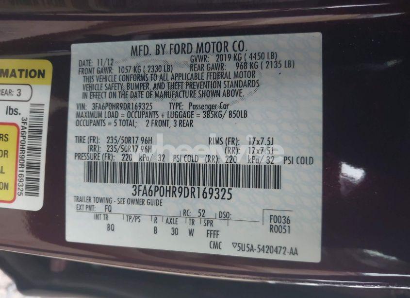 Photo 9 of 2013 Ford Fusion SE (VIN 3FA6P0HR9DR169325)