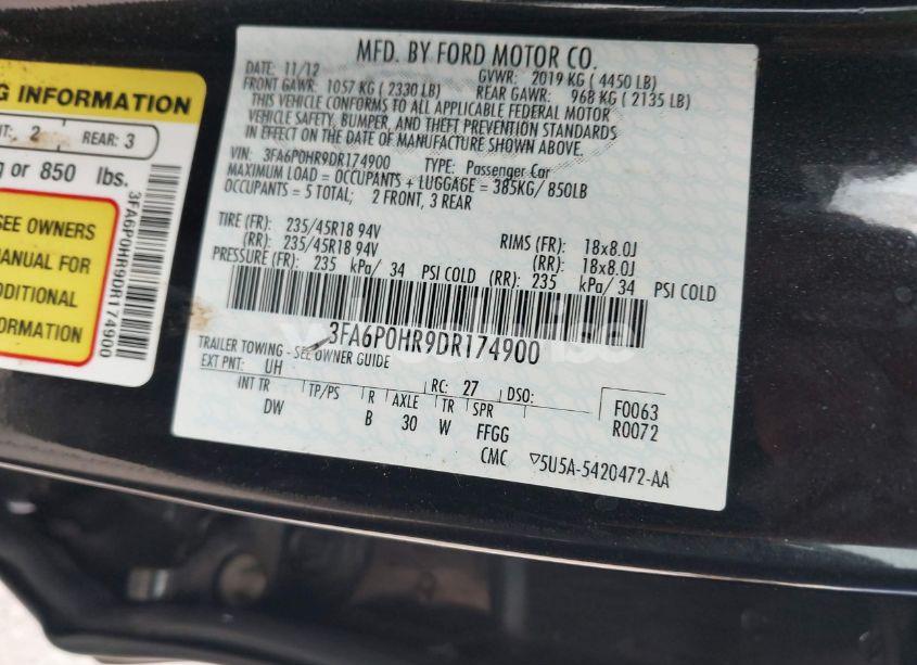 Photo 9 of 2013 Ford Fusion SE (VIN 3FA6P0HR9DR174900)