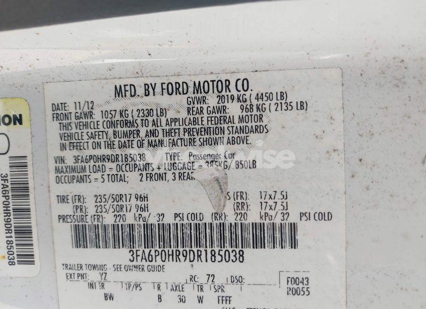 Photo 9 of 2013 Ford Fusion SE (VIN 3FA6P0HR9DR185038)