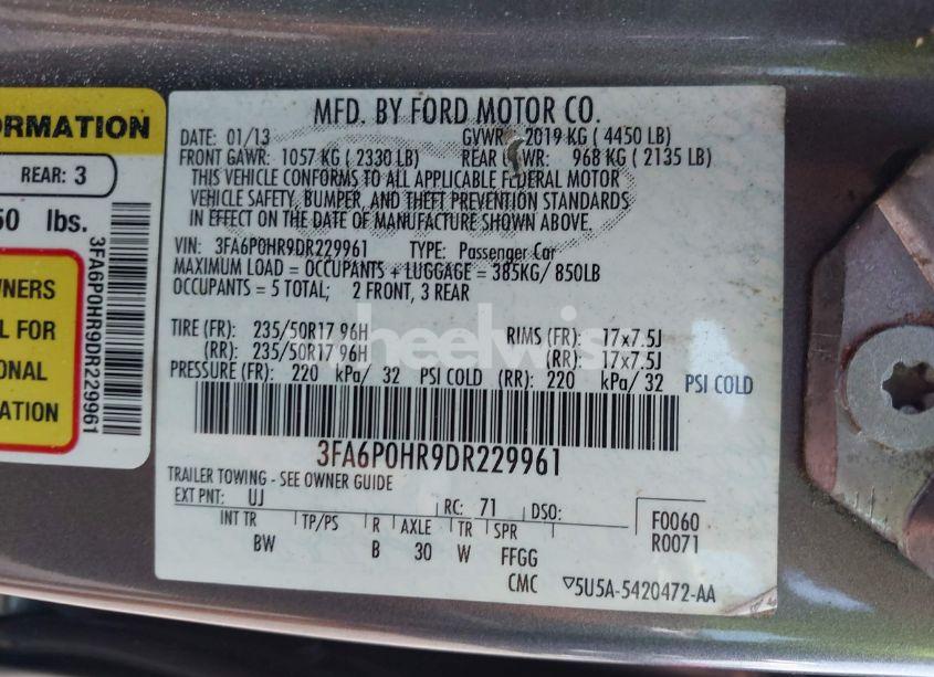 Photo 9 of 2013 Ford Fusion SE (VIN 3FA6P0HR9DR229961)