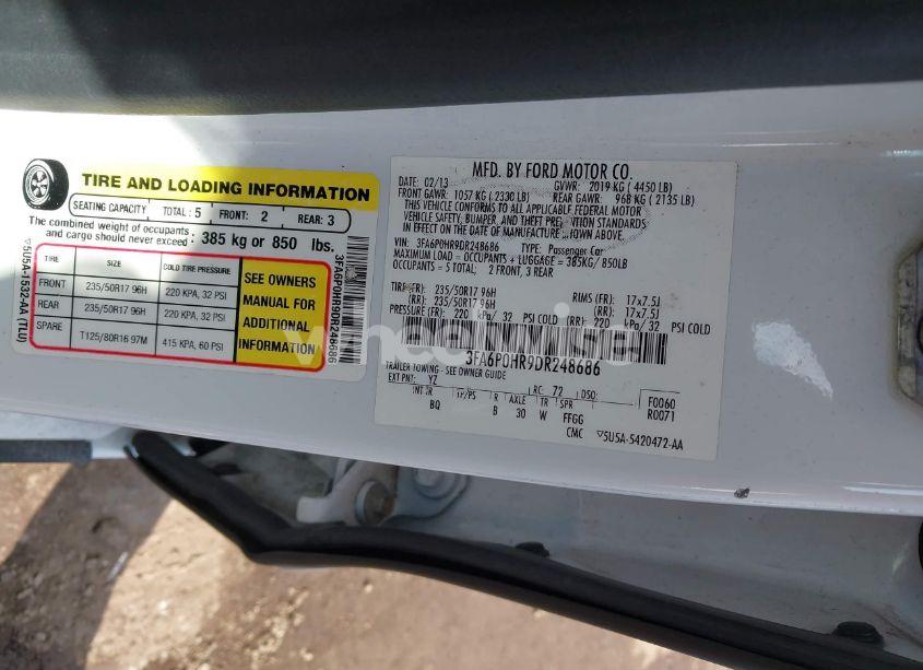 Photo 9 of 2013 Ford Fusion SE (VIN 3FA6P0HR9DR248686)