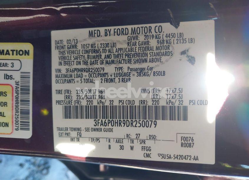 Photo 9 of 2013 Ford Fusion SE (VIN 3FA6P0HR9DR250079)