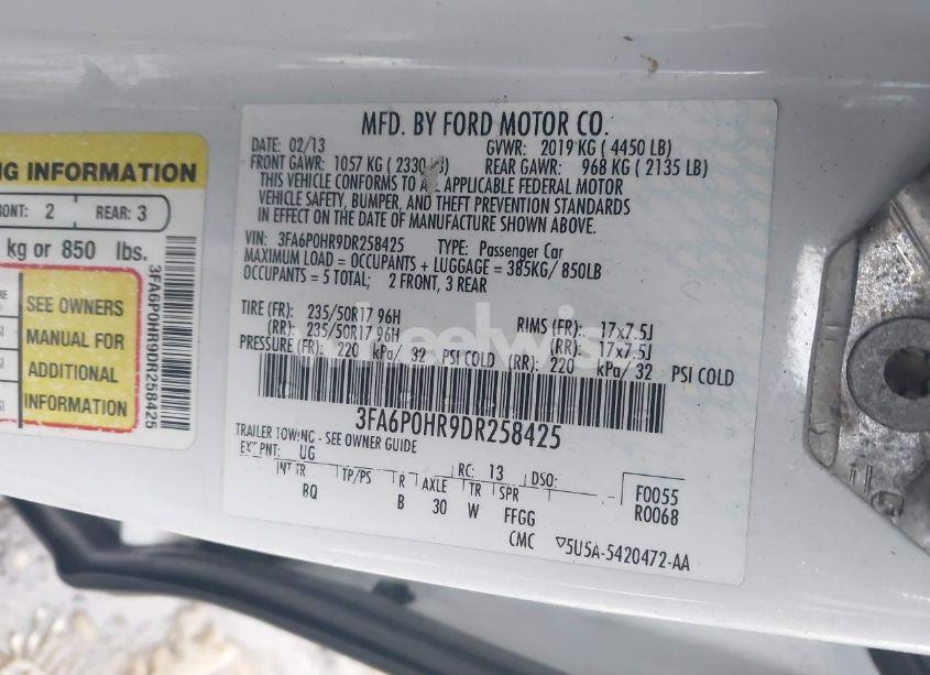 Photo 9 of 2013 Ford Fusion SE (VIN 3FA6P0HR9DR258425)