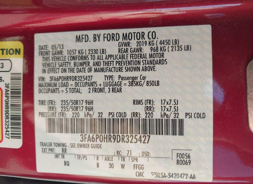 Photo 9 of 2013 Ford Fusion SE (VIN 3FA6P0HR9DR325427)