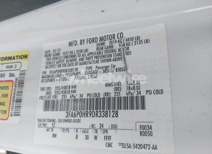 Photo 9 of 2013 Ford Fusion SE (VIN 3FA6P0HR9DR338128)