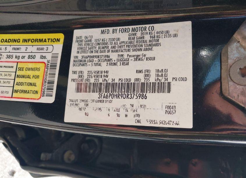 Photo 9 of 2013 Ford Fusion SE (VIN 3FA6P0HR9DR375986)