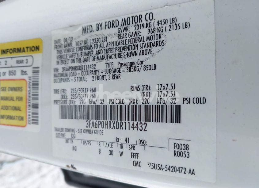 Photo 9 of 2013 Ford Fusion SE (VIN 3FA6P0HRXDR114432)