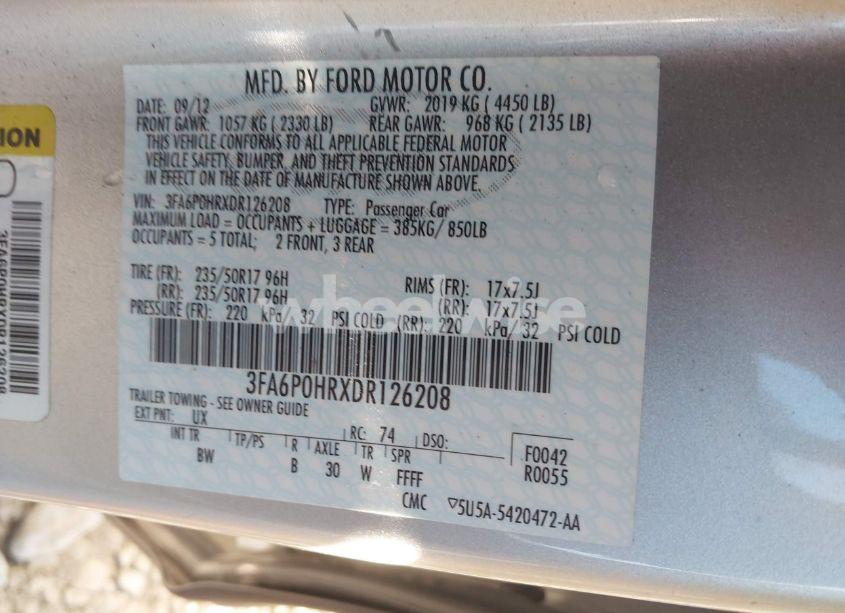 Photo 9 of 2013 Ford Fusion SE (VIN 3FA6P0HRXDR126208)