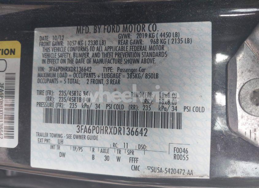 Photo 9 of 2013 Ford Fusion SE (VIN 3FA6P0HRXDR136642)