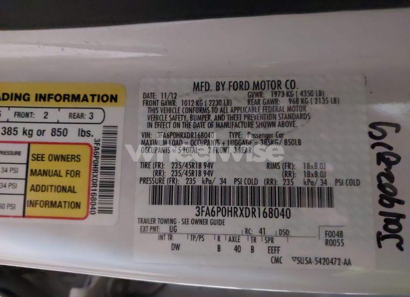 Photo 9 of 2013 Ford Fusion SE (VIN 3FA6P0HRXDR168040)