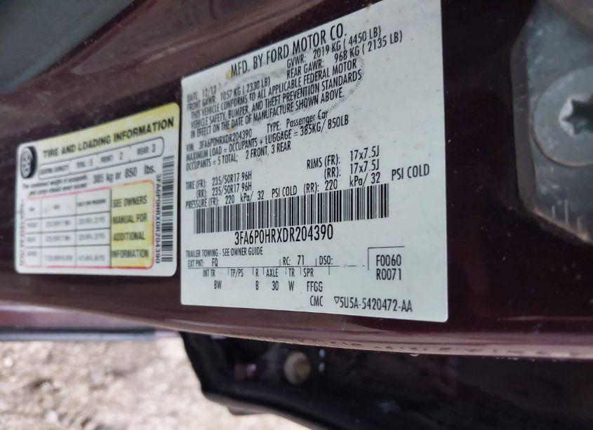 Photo 9 of 2013 Ford Fusion SE (VIN 3FA6P0HRXDR204390)