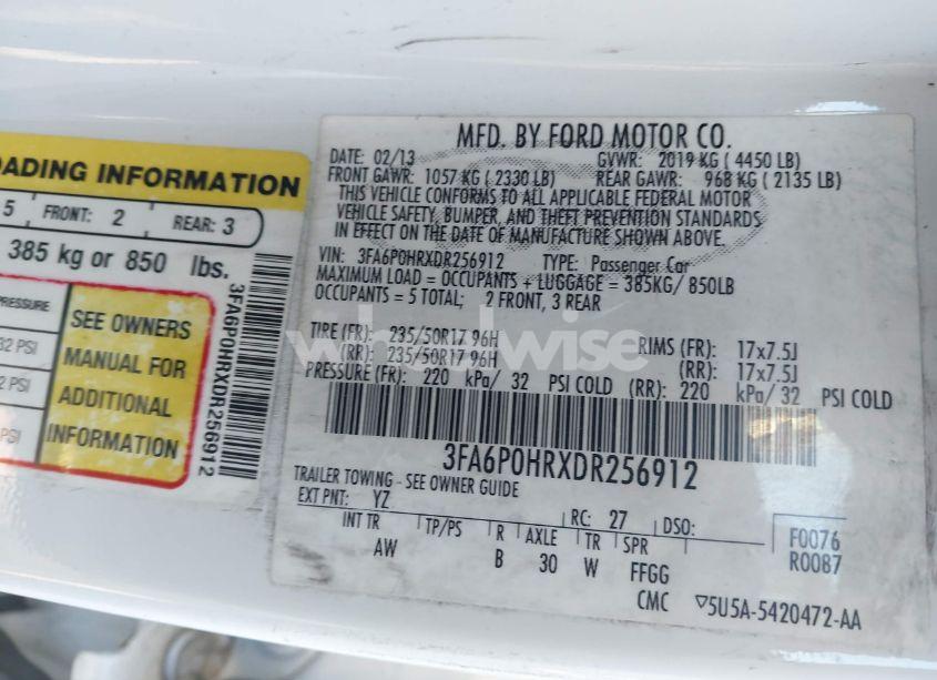 Photo 9 of 2013 Ford Fusion SE (VIN 3FA6P0HRXDR256912)