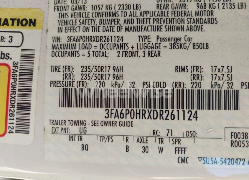 Photo 9 of 2013 Ford Fusion SE (VIN 3FA6P0HRXDR261124)