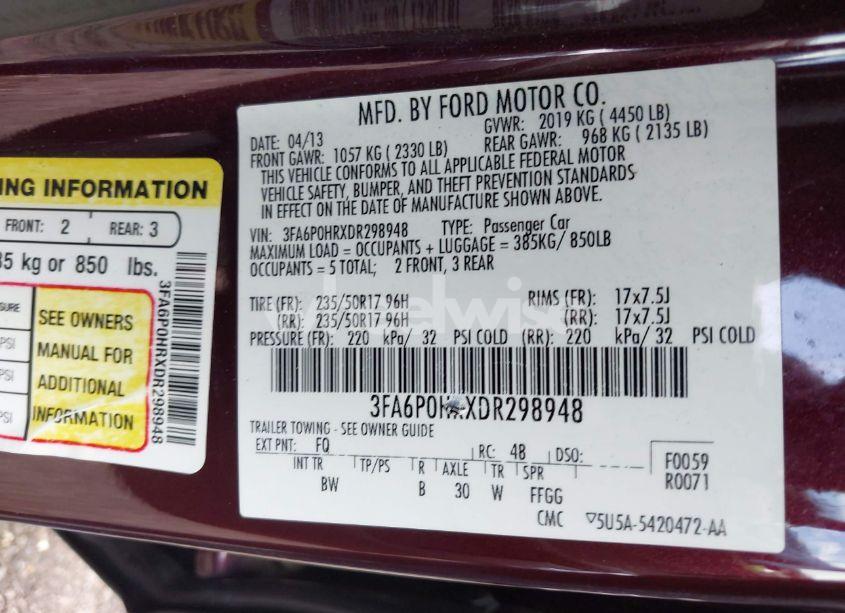 Photo 9 of 2013 Ford Fusion SE (VIN 3FA6P0HRXDR298948)