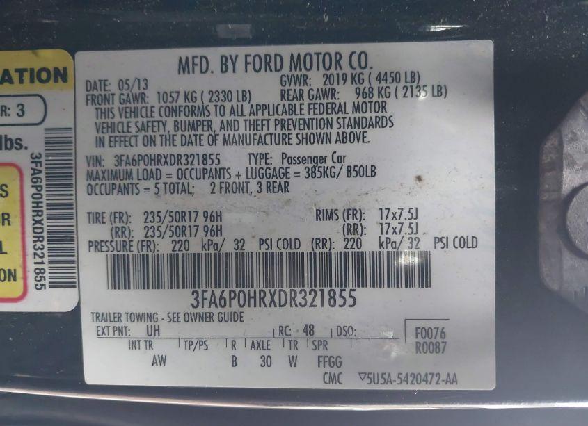 Photo 9 of 2013 Ford Fusion SE (VIN 3FA6P0HRXDR321855)