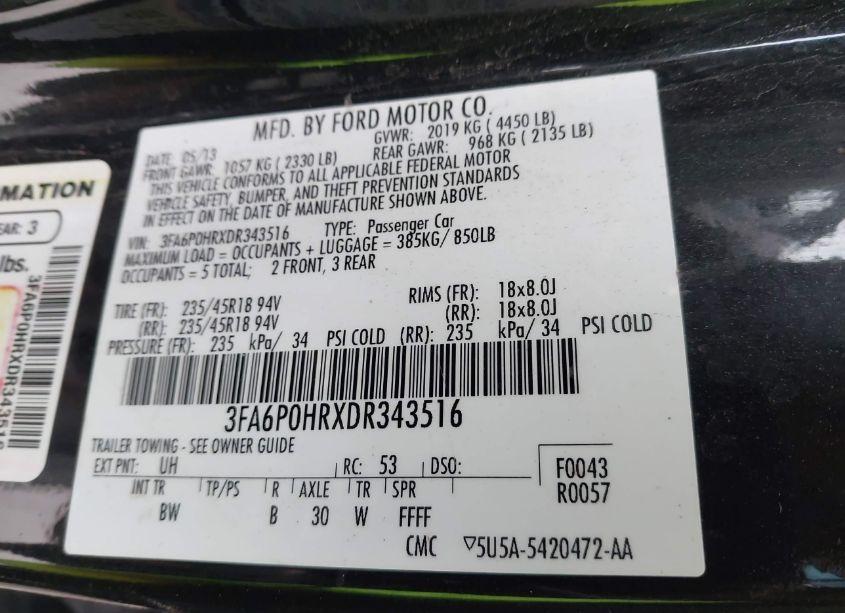 Photo 9 of 2013 Ford Fusion SE (VIN 3FA6P0HRXDR343516)