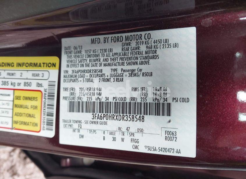 Photo 9 of 2013 Ford Fusion SE (VIN 3FA6P0HRXDR358548)