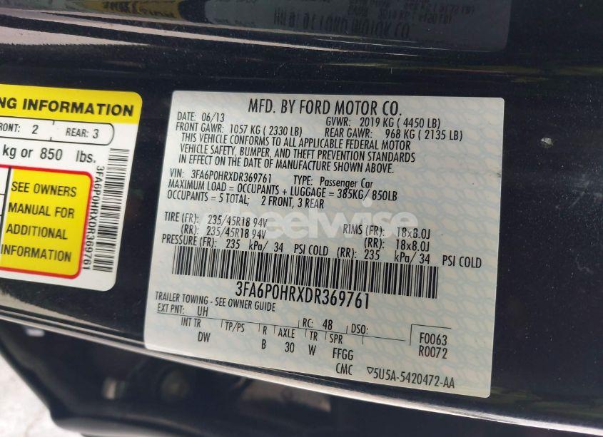 Photo 9 of 2013 Ford Fusion SE (VIN 3FA6P0HRXDR369761)