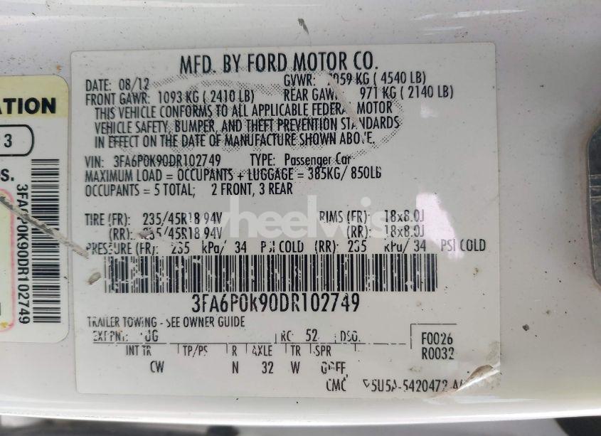 Photo 9 of 2013 Ford Fusion TITANIUM (VIN 3FA6P0K90DR102749)