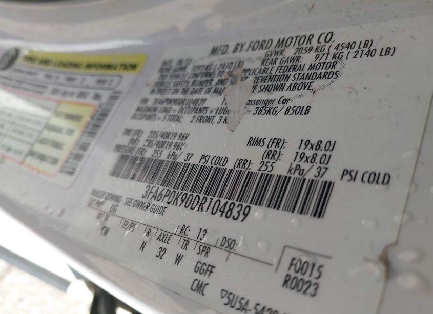 Photo 9 of 2013 Ford Fusion TITANIUM (VIN 3FA6P0K90DR104839)