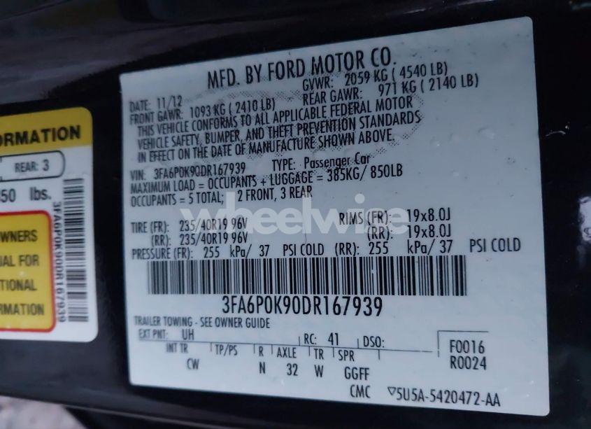 Photo 9 of 2013 Ford Fusion TITANIUM (VIN 3FA6P0K90DR167939)