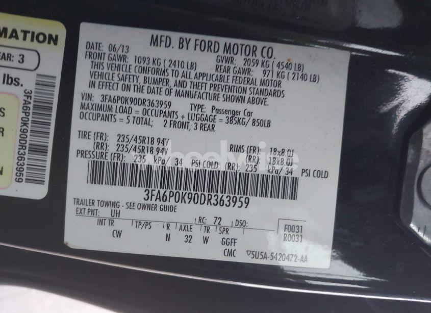 Photo 9 of 2013 Ford Fusion TITANIUM (VIN 3FA6P0K90DR363959)